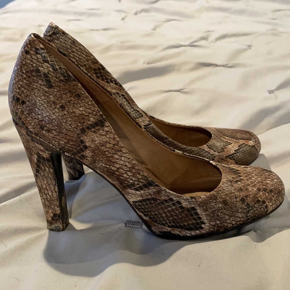 Faux brown snake skin heels